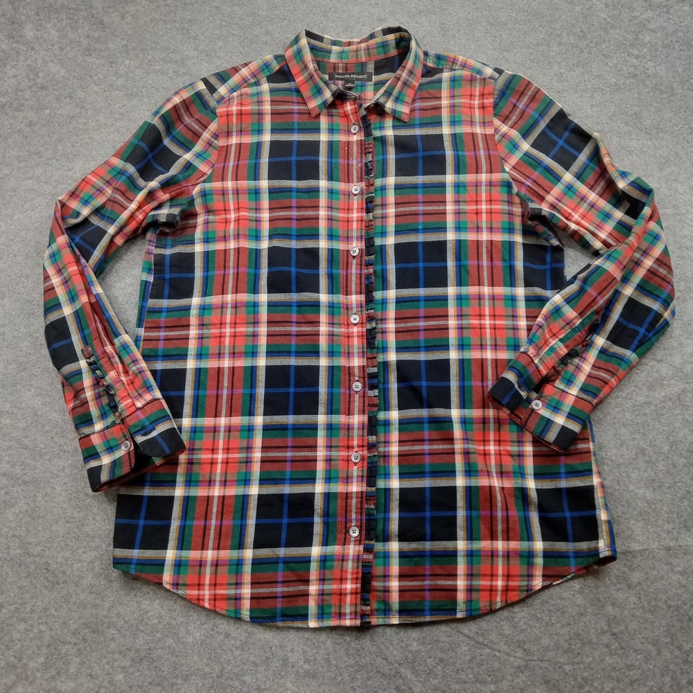 Banana Republic Shirt Mens Medium Multicolor Plaid Button Front 100% Cotton*